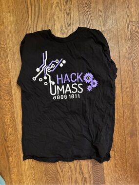 Hack UMass Black Graphic Tee with Purple & White Circuit Design